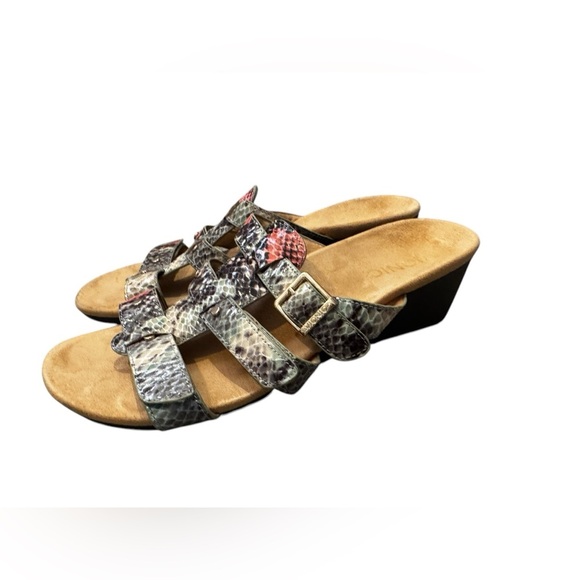 VIONIC PARK RADIA SNAKE PRINT LEATHER SANDAL LOW WEDGE TRIPLE STRAP 8 39 M NEW - Picture 2 of 9